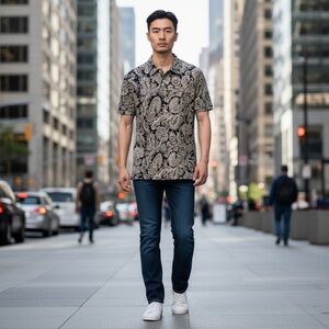 Polo By Ralph Lauren Black & Beige Paisley Mens Short Sleeve Button-Up Shirt